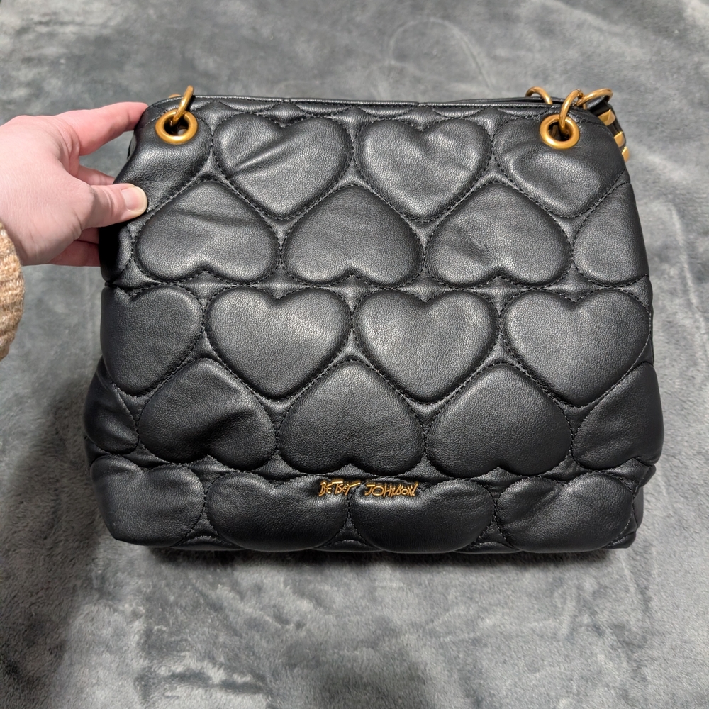 Betsey Johnson Black Quilted Heart Shoulder Bag